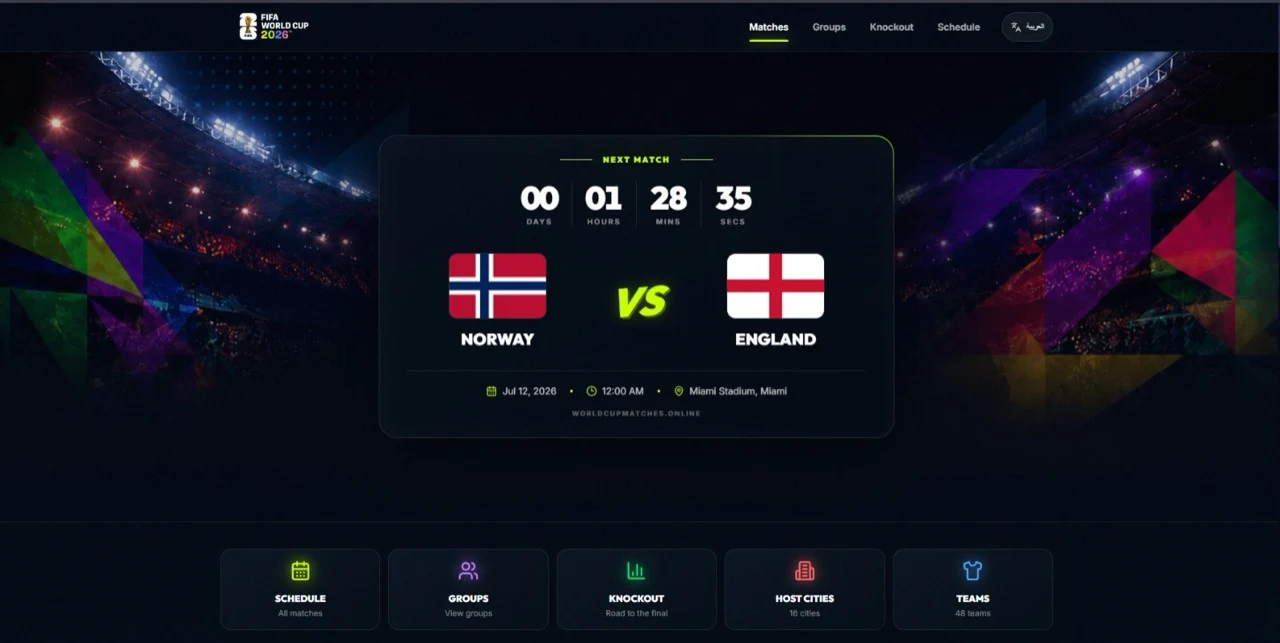 World Cup Matches during the 2026 tournament, showing the next-match countdown.